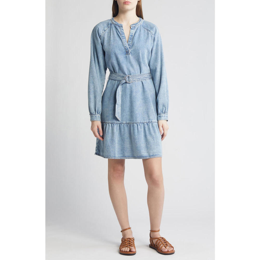NWT! Rails Lila Long Sleeve Belted Denim Dress in Faded Indigo Size Small